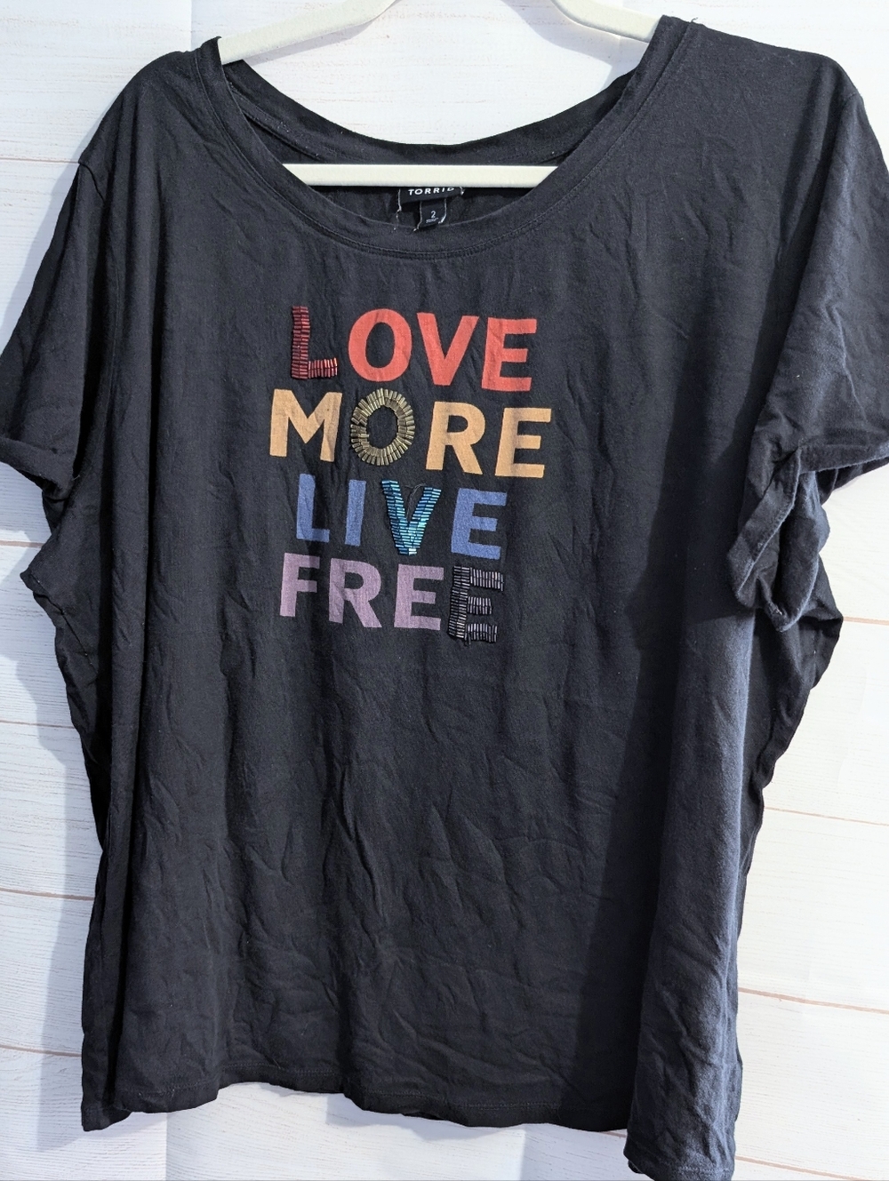 Guc Torrid Black Graphic Tee - "LOVE MORE LIVE FREE" Plus Size 2X